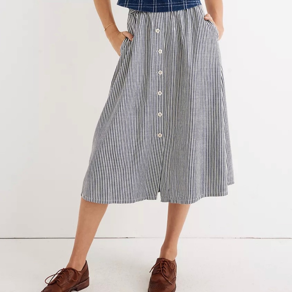 Madewell Blue and White Striped Midi Skirt